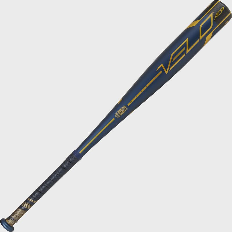 Angled view of a navy Rawlings 2022 Velo ACP USSSA -8 bat - SKU: UT1V8 loading=