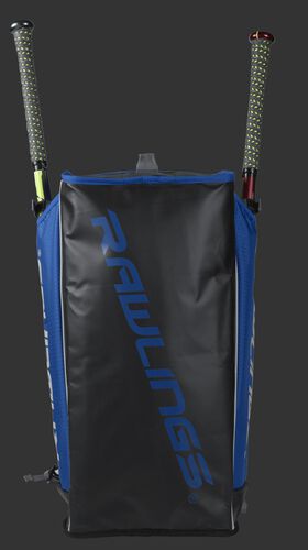 Bottom of a royal R601 Hybrid backpack with a royal Rawlings logo printed across the bottom