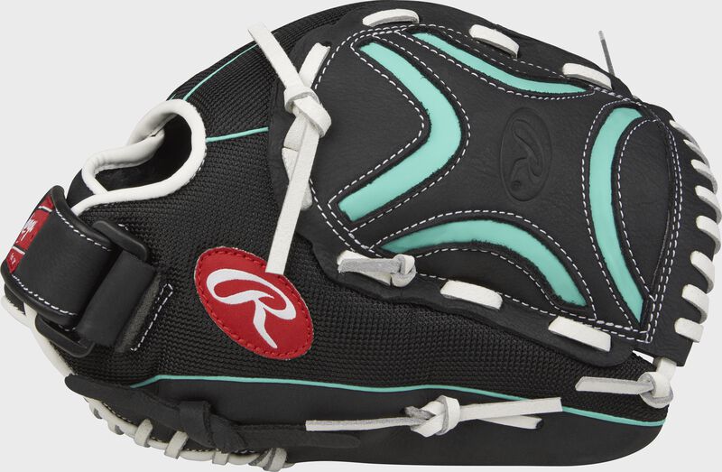 Thumb view of a black CL120BMT Champion Lite 12-inch outfield glove with a black/mint Decorative X web