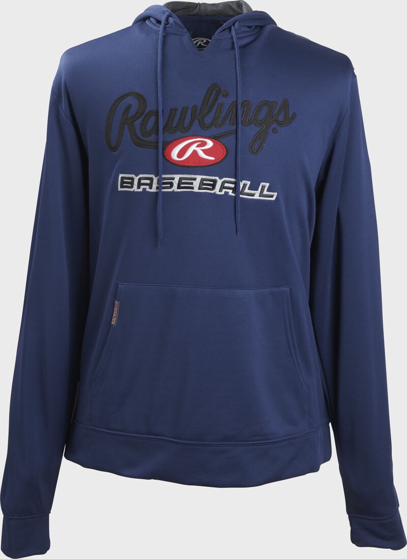 Front of Rawlings Navy Adult long Sleeve Hoodie - SKU #PFHPRBB-N