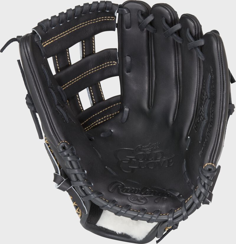 RGG303-6B Rawlings Gold Glove Series glove with a black palm, black web and black laces loading=