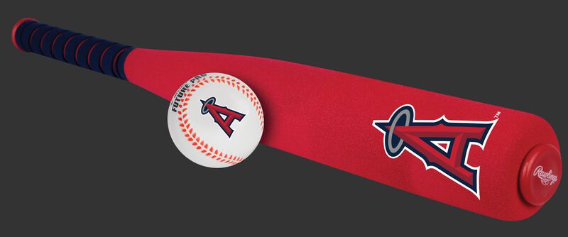 Side of Rawlings Los Angeles Angels Foam Bat and Ball Set in Team Colors With Team Name and Logo On Front SKU #01860001111