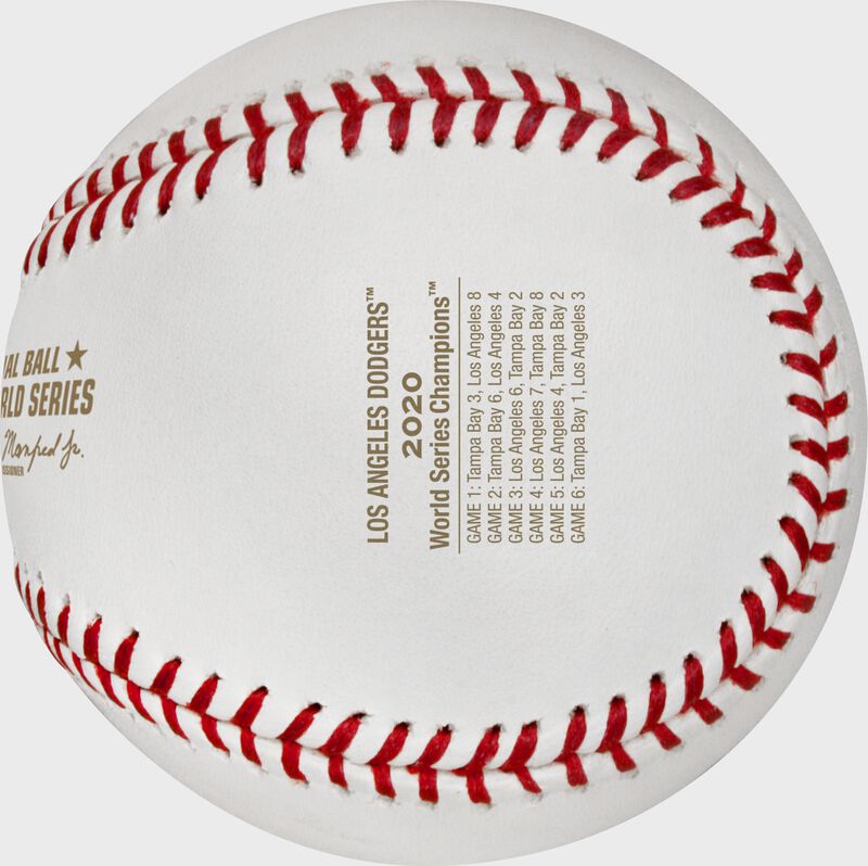 The game scores from each World Series game stamped on a LA Dodgers WS Champions ball - SKU: EA-WSBBCHMP20-R
