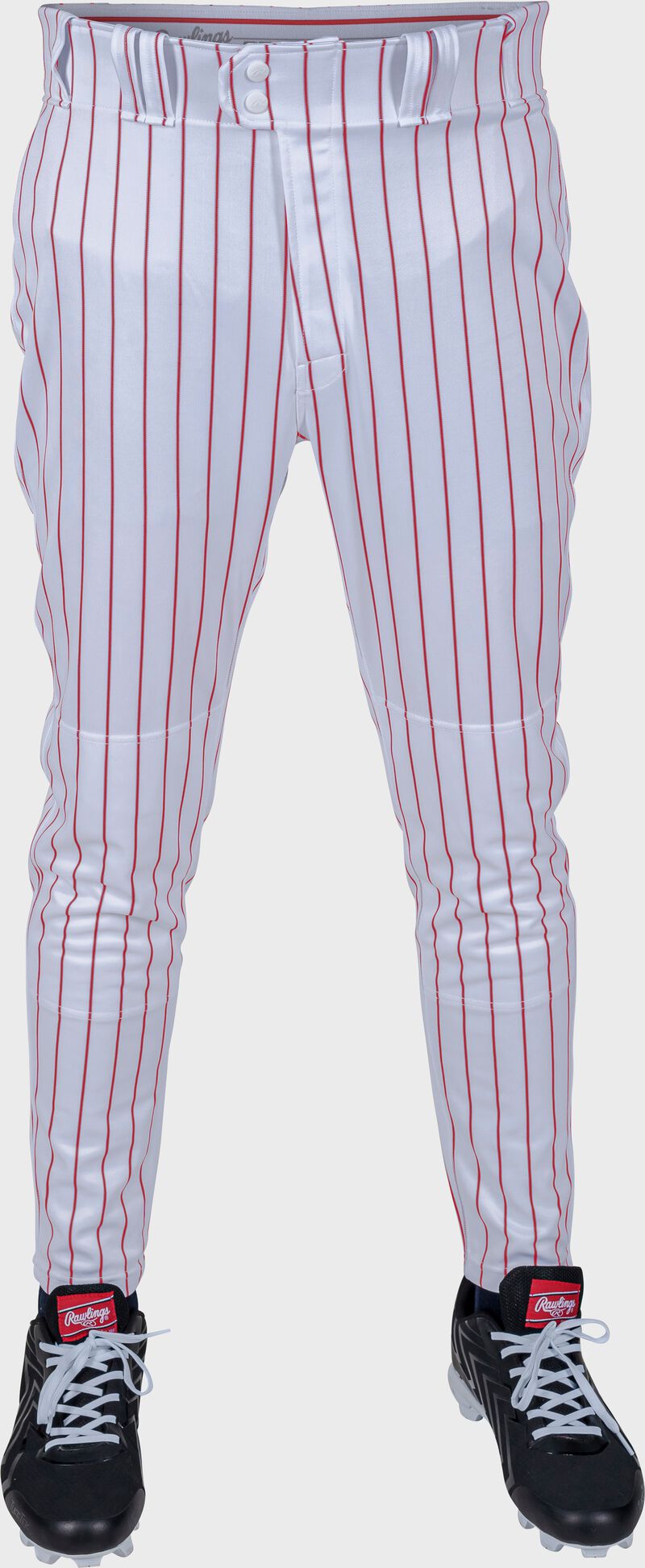 Rawlings 150 Jogger Fit Pinstripe Baseball Pants, Youth 2XL, White/Scarlet