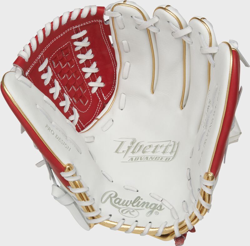 Inside Palm of a Scarlet/White Liberty Advanced Color Series 12.5in Fast Pitch Glove | SKU:RLA125-18S