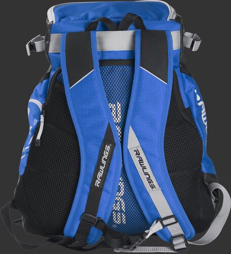 Back of a royal VELOBK Rawlings Velo backpack with royal shoulder straps