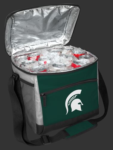 An open Michigan State Spartans 24 can cooler filled with ice and drinks - SKU: 10223038111