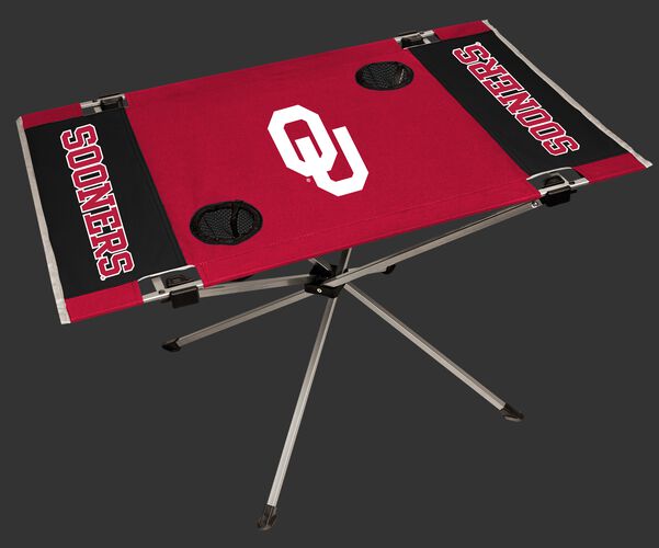 NCAA Oklahoma Sooners Endzone table featuring team logos, team colors and two cup holders SKU #04053045111