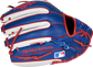 Pinky back view of royal, white, and scarlet 2021 Chicago Cubs Heart of the Hide glove image number null