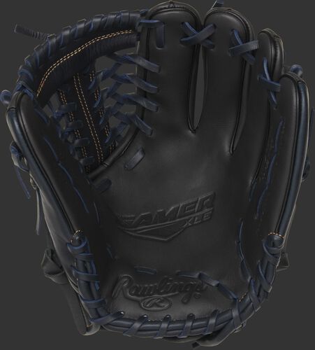 GXLE204-4DS Rawlings Gamer XLE infield/pitcher's glove with a dark shadow palm, dark shadow web and black/navy laces
