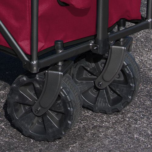 Sturdy wheels of an Arizona Cardinals pull wagon SKU #00931081519