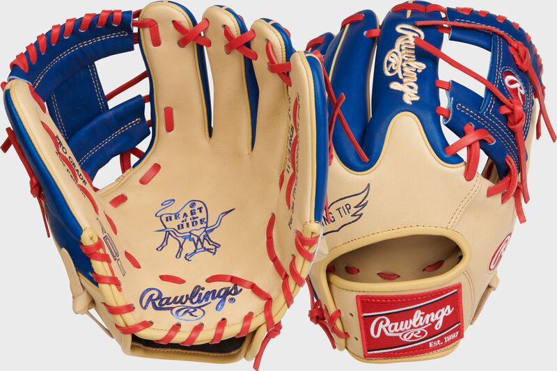 2 images showing the back & palm of a camel/royal HOH R2G 11.5" Wing Tip infield glove - SKU: RSGPROR204W-2CR