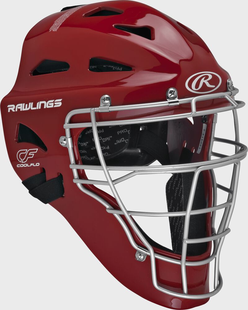 Scarlet Cool-Flo adult catcher's helmet with silver cage
