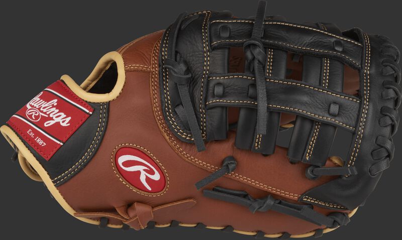 Thumb view of a SFM18 Sandlot Series 12.5-inch first base mitt with a black Modified H web