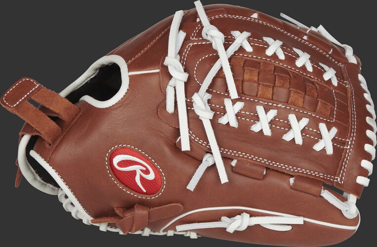 Thumb view of a brown R9SB125-18DB R9 Series fastpitch pitcher/outfield glove with a brown Double-Laced Basket web