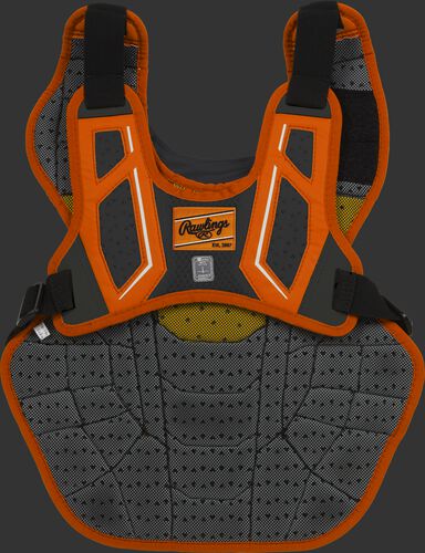 Back harness of a orange/black CPV2N adult Velo 2.0 chest protector with Dynamic Fit System 2.0