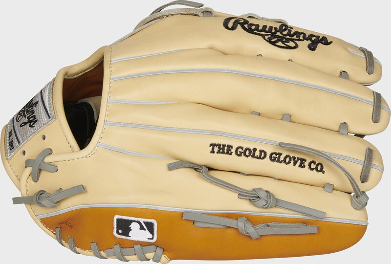 Camel fingers of a LH throw Rawlings HOH 12.75-inch outfield glove with the MLB logo on the pinkie - SKU: PRO3039-6TC-RH