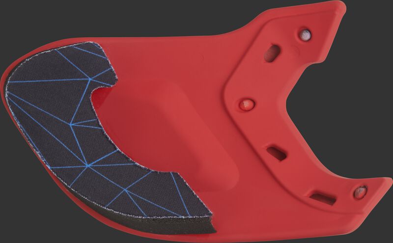Padding on a scarlet MEXT Rawlings Mach EXT batting helmet extension
