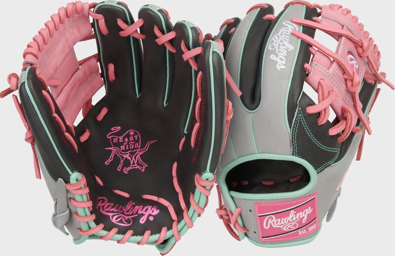Two images showing the palm & back of a Rawlings Heart of the Hide 11.5-Inch Infield Glove