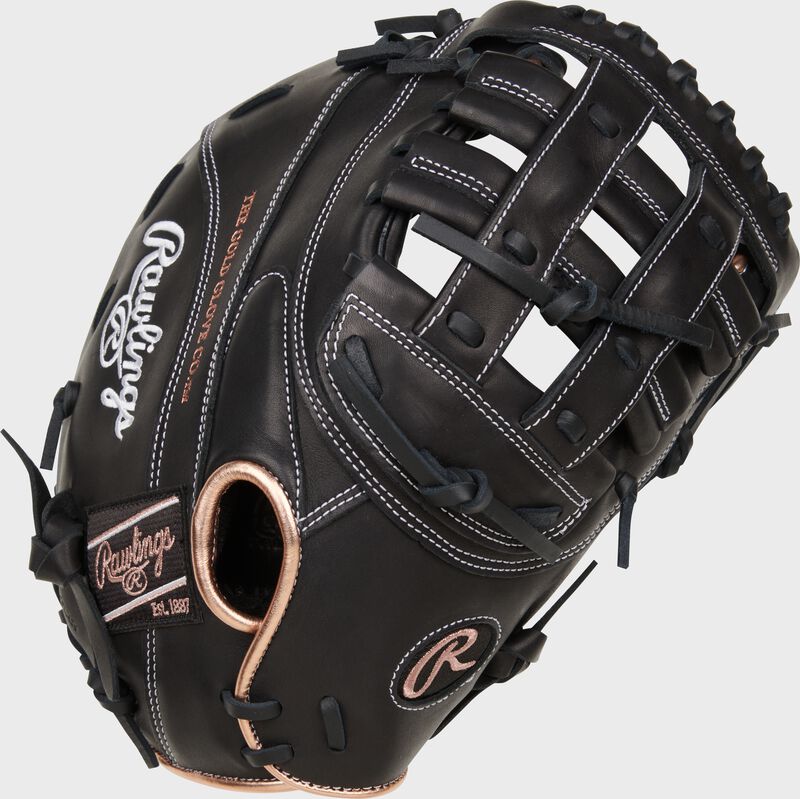 Black back of a Rawlings R9 Series 12.5" fastpitch first base mitt