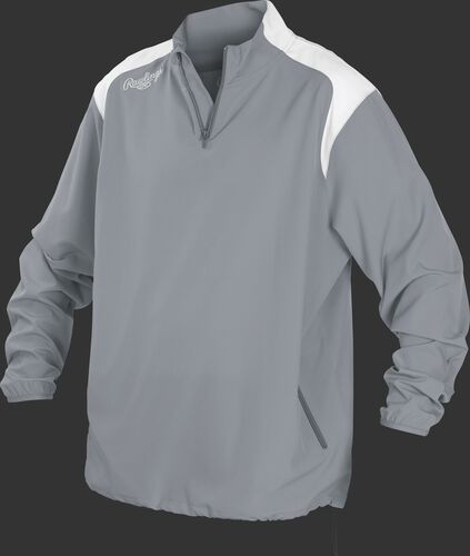 Front of Rawlings Gray Adult Long Sleeve Quarter-Zip Jacket - SKU #FORCEJ-B-88