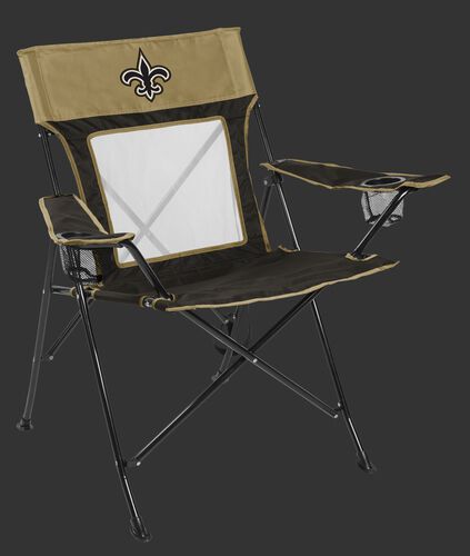 Front of Rawlings Black and Gold NFL New Orleans Saints Game Changers Chair With Team Logo SKU #00651077111
