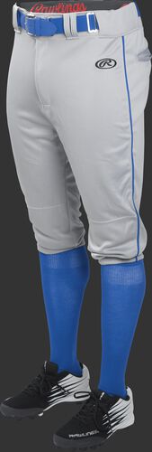 Front of Rawlings Blue Gray/Royal Youth Launch Piped Knicker Baseball Pant - SKU #YLNCHKPP-BG/B-88