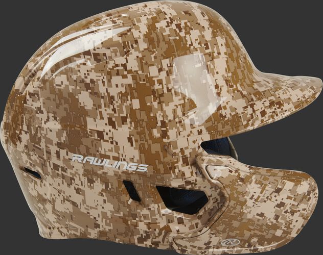 Right side of a MACHEXTL-DCMO Rawlings Mach EXT batting helmet with an MEXT face guard extension attached