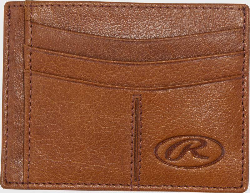 A tan Rawlings Home Run Front pocket wallet