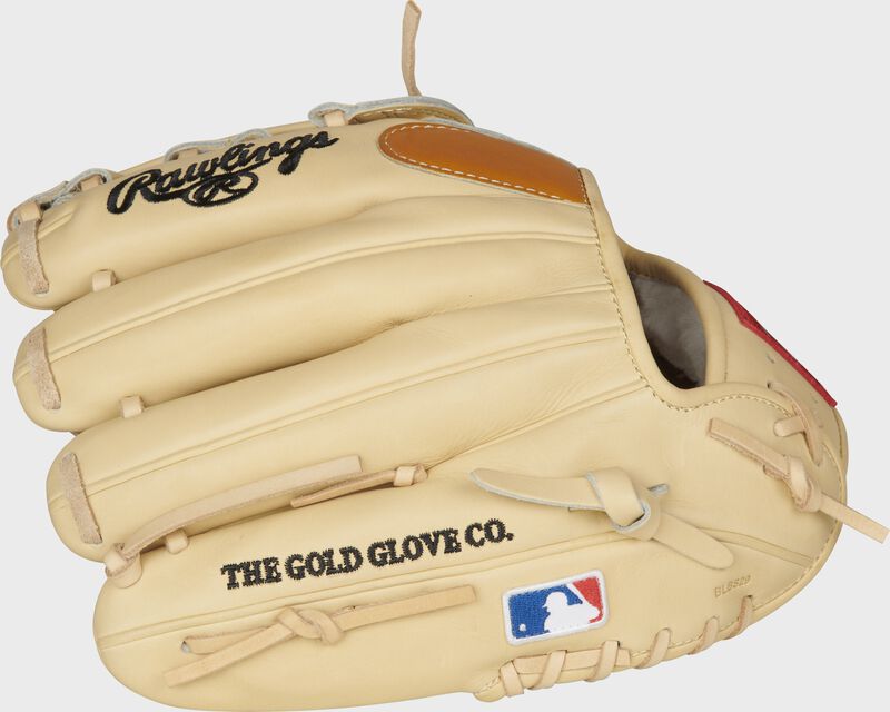 Back finger view of a Gameday 57 Series DJ LeMahieu glove with a MLB logo on the pinky - SKU: PROSNP4-DJ26