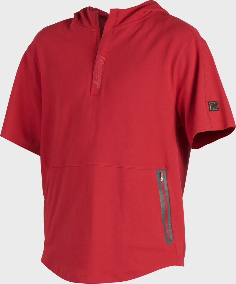 A scarlet Gold Collection short sleeve hoodie with a 1/4 zip and gray welded zipper pockets - SKU: GCJJ-S