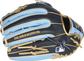 Navy/Columbia blue back of a HOH R2G 12.75-Inch outfield glove with the MLB logo on the pinky - SKU: PROR3319-6NCB image number null