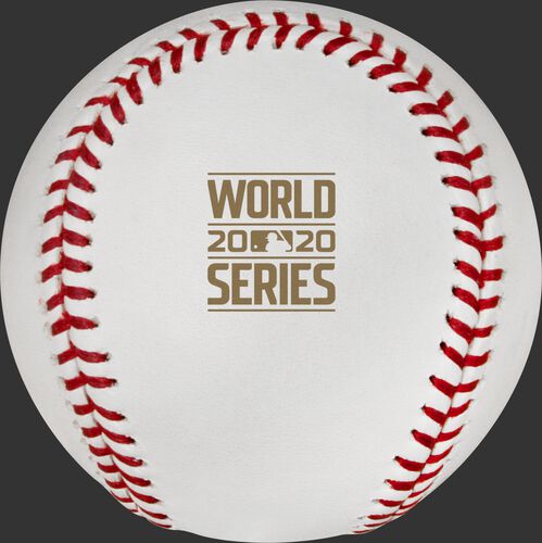 The 2020 World Series logo stamped in gold on a MLB dueling baseball - SKU: EA-WSBB20DL-R