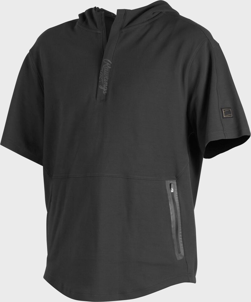 A black Gold Collection short sleeve hoodie with a 1/4 zip and gray welded zipper pockets - SKU: GCJJ-B