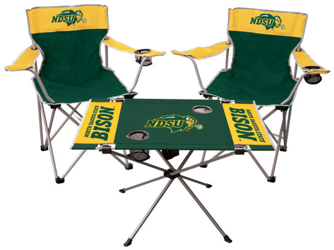 Front of Rawlings Green and Yellow NCAA North Dakota State 3-Piece Tailgate Kit With Two Kickoff Chairs, An Endzone Table, And A Transport Bag With Team Logo SKU #00993158511