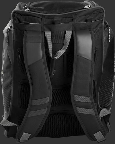 Back of a gray Rawlings Legion backpack with gray shoulder straps - SKU: LEGION-GR