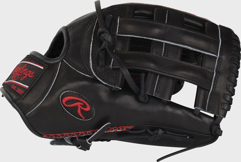 Thumb of a black Pro Preferred 12.75" Speed Shell outfield glove with a black H-web - SKU: PROS3039-6BSS