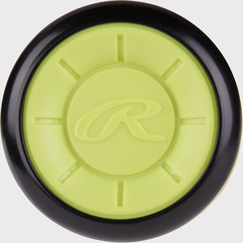 Neon yellow end cap of a limited edition Icon Glowstick BBCOR baseball bat - SKU: RBB4I3 loading=