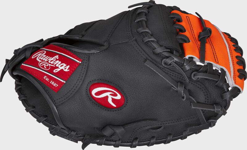 PCM30T Player Preferred 33-inch catcher's mitt with a black thumb and orange One-Piece Solid web