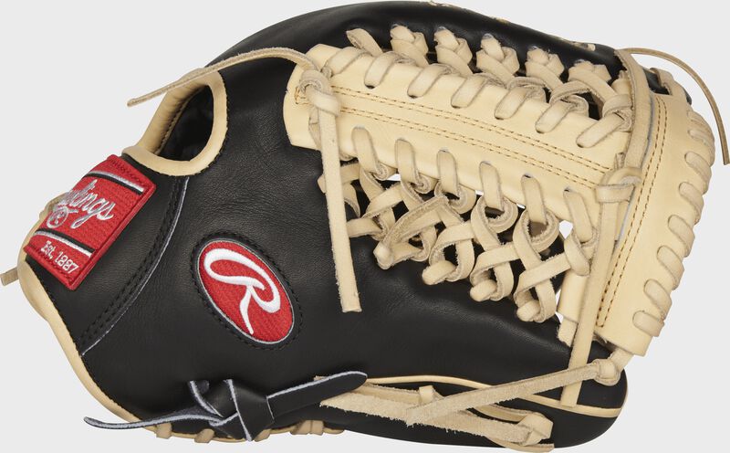 Thumb view of a Rawlings PROR205-4BC Heart of the Hide R2G infield/pitcher's glove with a camel modified-trapeze web
