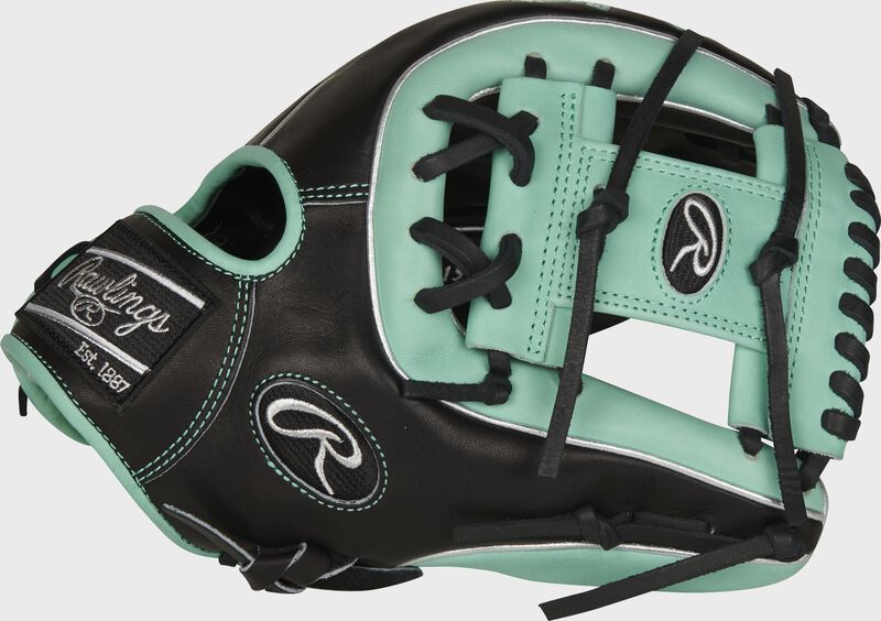 Web back view of ocean mint and black 2021 Pro Preferred 11.75-inch infield glove