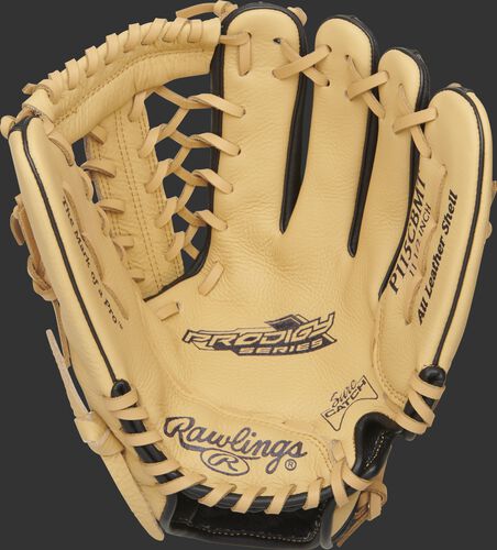 P115CBMT Rawlings Prodigy glove with a camel palm and camel laces