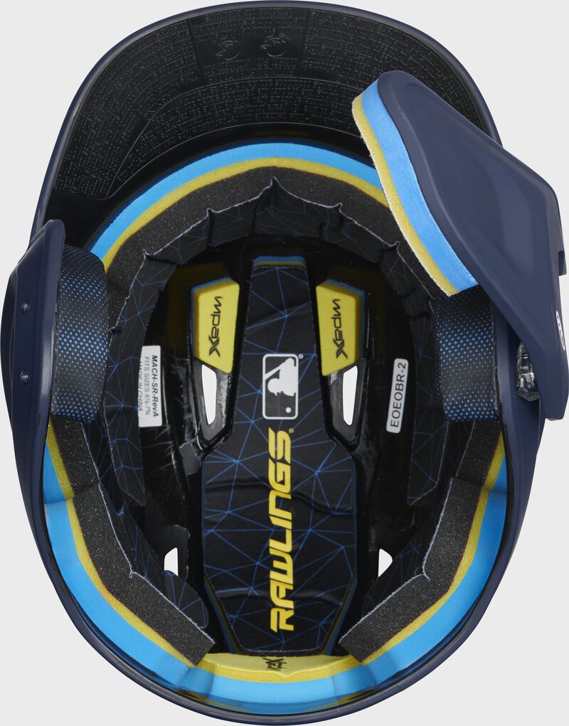 Inside view of Navy Rawlings Mach Carbon Batting Helmet - SKU: MAAR
