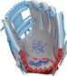 Gray palm of a Rawlings Heart of the Hide R2G infield glove with royal stamping and Columbia blue/scarlet laces - SKU: RSGPROR204W-2GCB image number null