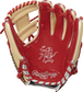 Scarlet palm of a Heart of the Hide R2G 11.5-inch glove with scarlet laces and gold stamping - SKU: PROR314-2SC image number null