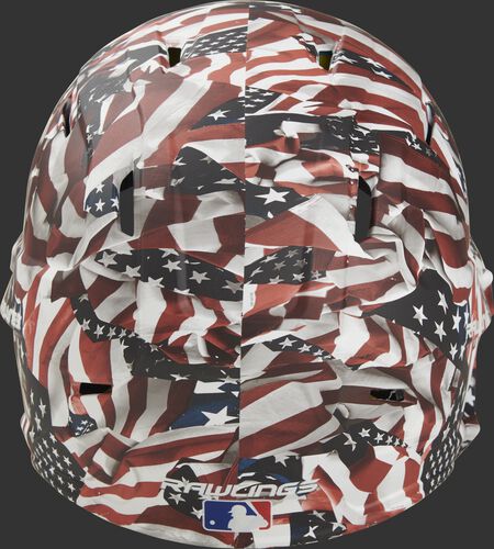 Back of a MACHEXTL-USA Rawlings Mach EXT helmet with a USA hydro dipped design