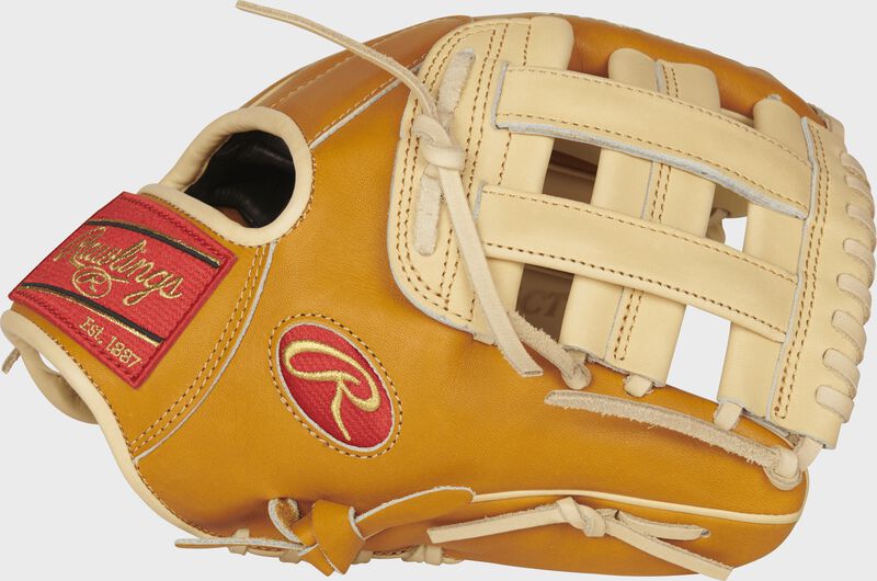 Thumb view of a PROS204-6CT Pro Preferred 11.5-inch infield glove with a camel H web