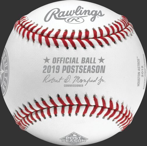 Official ball of MLB stamp on a ALCS19CHMP Houston Astros American League Champions baseball