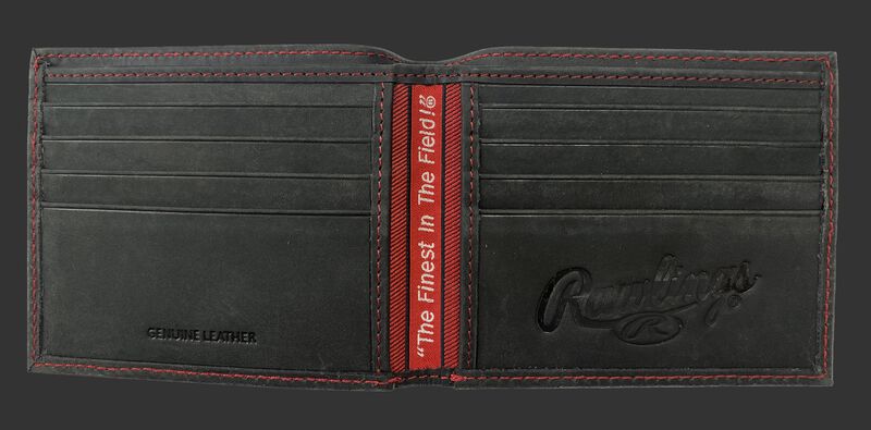 Inside of a black bi-fold high grade debossed wallet with multiple credit card slots - SKU: RPW004-001