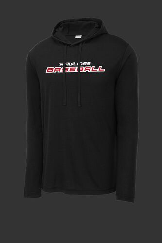 A black Rawlings baseball lightweight performance hoodie - SKU: RSGLH-B